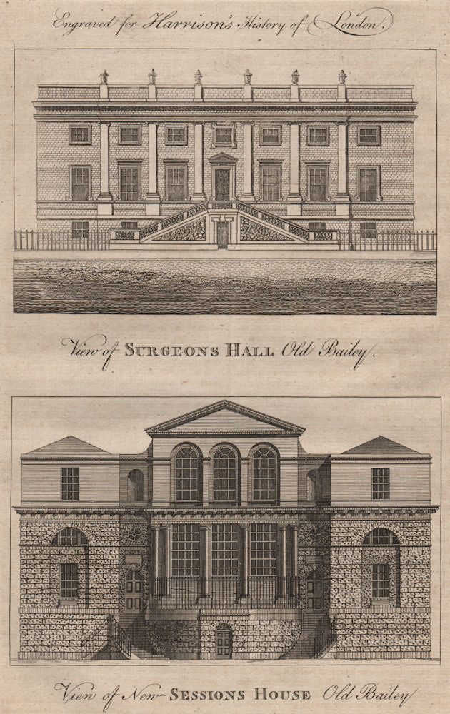 OLD BAILEY. Surgeons Hall. New Sessions House. London. HARRISON 1775 print